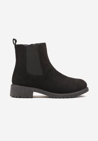 Renee - Czarne Botki Sztyblety z Imitacji Zamszu Ozdobione Elastycznym Elementem Clasina. Okazja: na co dzień. Kolor: czarny. Materiał: zamsz. Wzór: aplikacja. Styl: casual, elegancki #6