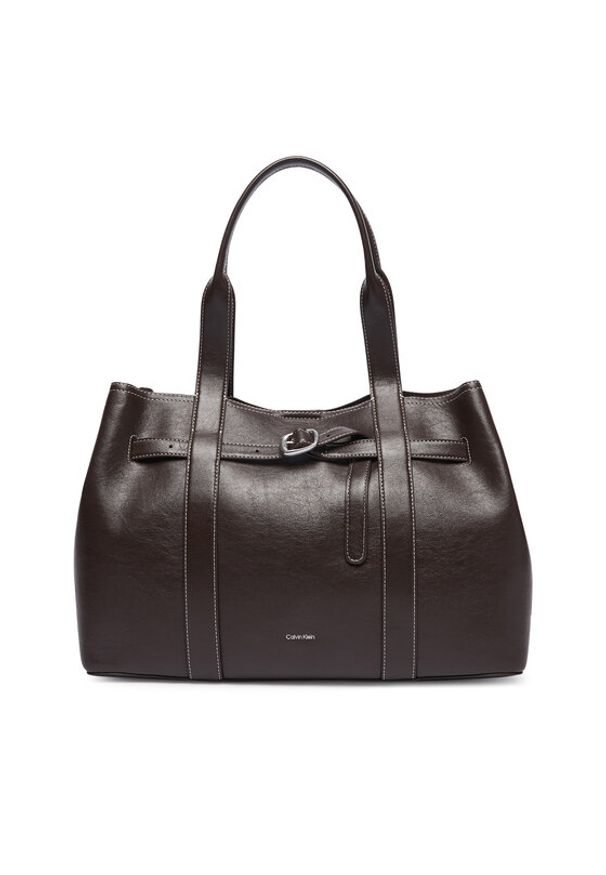 Calvin Klein Torebka Buckle Medium Work Tote LV04F3549G Brązowy. Kolor: brązowy. Materiał: skórzane