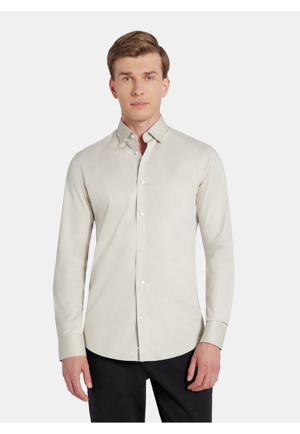 Pako Lorente - PAKO LORENTE - Oliwkowa koszula męska. Kolor: niebieski, oliwkowy. Materiał: bawełna, elastan. Długość rękawa: długi rękaw. Długość: długie. Sezon: jesień