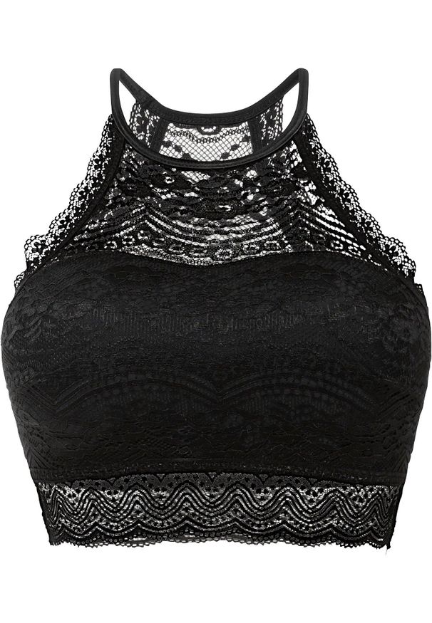 bonprix - Biustonosz bustier z delikatnej koronki. Kolor: czarny. Materiał: koronka. Wzór: koronka