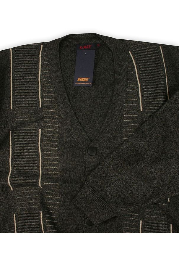 Kings - Kardigan, Sweter Zapinany na Guziki Brązowy, Elegancki -KINGS- Męski. Okazja: na co dzień. Kolor: brązowy, wielokolorowy, beżowy. Materiał: akryl, bawełna. Styl: elegancki