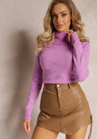 Renee - Fioletowy Golf z Długim Rękawem Kinfrei. Typ kołnierza: golf. Kolor: fioletowy. Materiał: dzianina. Długość rękawa: długi rękaw. Długość: długie