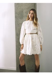 Reserved - Sukienka mini z paskiem - złamana biel. Materiał: bawełna. Typ sukienki: proste. Długość: mini #1