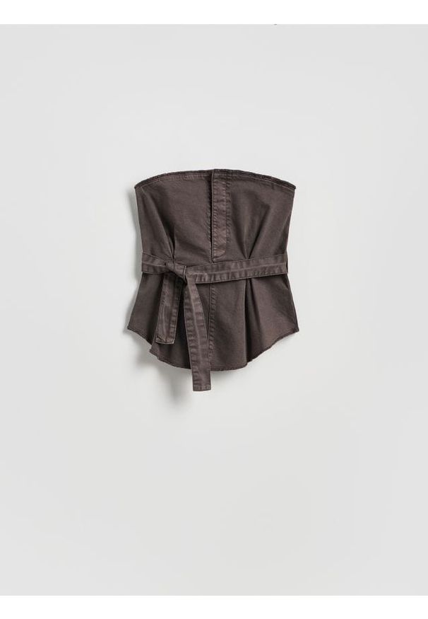 Reserved - Top z paskiem - dark grey jeans. Materiał: jeans