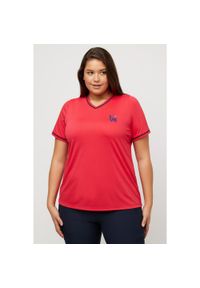 ULLA POPKEN - Damskie T-shirt LOVE dekolt w szpic krótki rękaw antybakteryjny. Kolekcja: plus size. Kolor: różowy. Materiał: wiskoza, poliester, materiał. Długość rękawa: krótki rękaw. Długość: krótkie #1