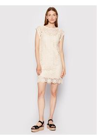 Sisley Sukienka dzianinowa 41KCLV018 Beżowy Regular Fit. Kolor: beżowy. Materiał: bawełna #3