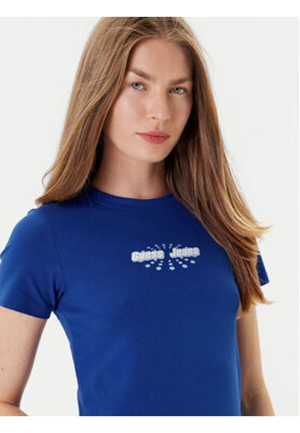 Guess Jeans T-Shirt W5YI04 J1314 Niebieski Slim Fit. Kolor: niebieski. Materiał: bawełna