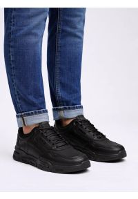 Big-Star - Sneakersy męskie ze skóry ekologicznej czarne OO174584 906. Okazja: na co dzień. Nosek buta: okrągły. Kolor: czarny. Materiał: skóra ekologiczna #4