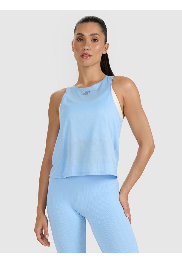 4f - 4F Top treningowy szybkoschnący damski - niebieski L. Kolor: niebieski. Materiał: tkanina, włókno, syntetyk, materiał. Sport: fitness, joga i pilates