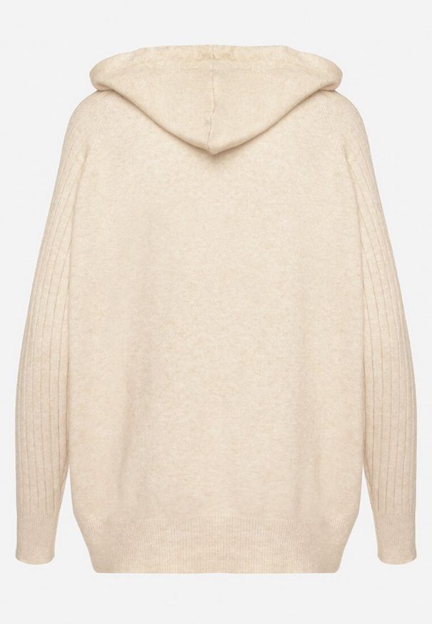 Born2be - Beżowy Sweter z Kapturem i Kieszenią z Domieszką Kaszmiru Neriele. Okazja: na co dzień. Typ kołnierza: kaptur. Kolor: beżowy. Materiał: kaszmir. Wzór: aplikacja. Styl: casual