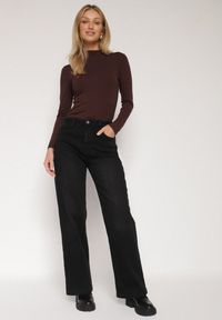 Born2be - Czarne Jeansy z Szeroką Nogawką i Wysokim Stanem Ocieplane Polarem Mevellania. Okazja: na spacer, do pracy, na spotkanie biznesowe. Stan: podwyższony. Kolor: czarny. Styl: elegancki, biznesowy #3