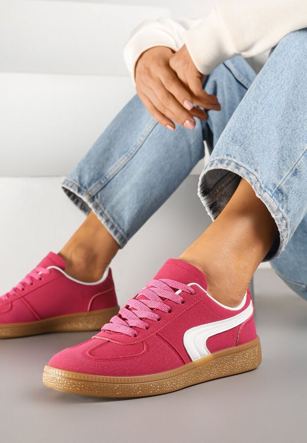 Born2be - Różowe Sneakersy w Stylu Klasycznych Tenisówek Ahleria. Okazja: na co dzień. Kolor: różowy. Materiał: jeans