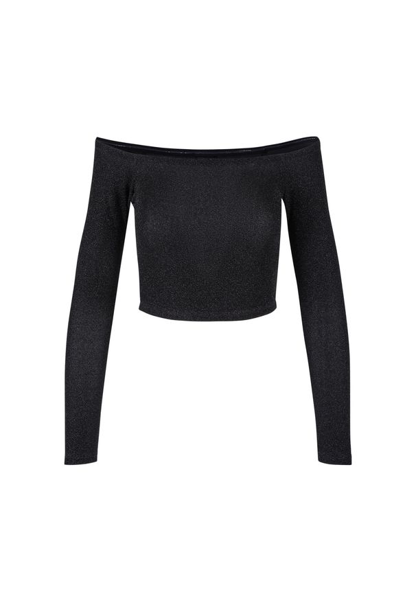 Cekinowy sweter damski z długim rękawem i odkrytymi ramionami Urban Classics. Kolor: czarny. Materiał: materiał, polar. Długość rękawa: długi rękaw. Długość: długie. Sezon: zima