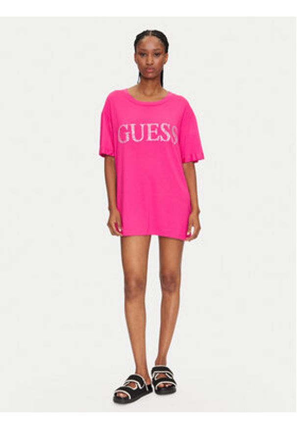 Guess T-Shirt E5GI07 K68D2 Różowy Regular Fit. Kolor: różowy. Materiał: wiskoza