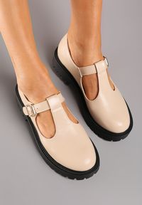 Renee - Beżowe Półbuty na Platformie Wykończone Sprzączką Berilora. Okazja: na co dzień. Zapięcie: sprzączka. Kolor: beżowy. Materiał: jeans. Obcas: na platformie. Styl: casual, elegancki #5