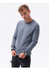 Ombre Clothing - Bluza męska bez kaptura BASIC - jeansowa V7 - Rozmiar: M. Okazja: na co dzień. Typ kołnierza: bez kaptura. Materiał: jeans. Styl: klasyczny, casual