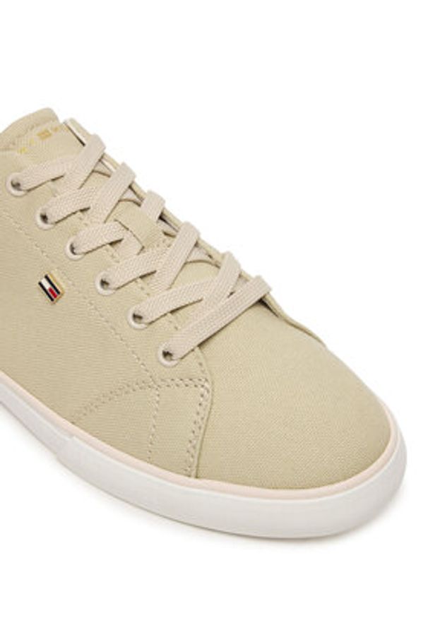 TOMMY HILFIGER - Tommy Hilfiger Sneakersy Th Low Profile Vulc Canvas FW0FW09102 Beżowy. Kolor: beżowy. Materiał: materiał