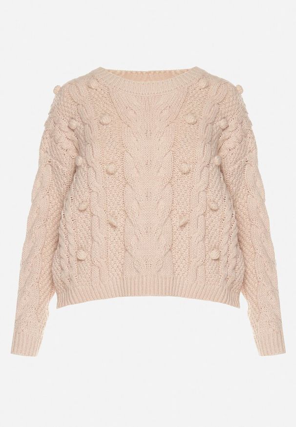 Born2be - Beżowy Sweter z Wiskozą i Wełną Aplikacją 3D i Tłoczeniem Vaishira. Kolor: beżowy. Materiał: wiskoza, wełna. Wzór: aplikacja. Sezon: zima