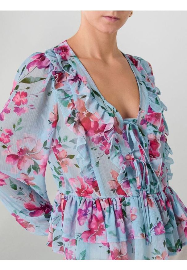 Sinsay - Półprzezroczysta bluzka w kwiatowy wzór - wielobarwny. Wzór: kwiaty