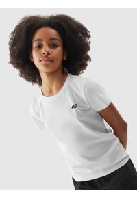 4f - 4F T-shirt gładki dziewczęcy - biały 164 (13-14 lat). Okazja: na co dzień. Kolor: biały. Materiał: bawełna, jersey, dzianina. Długość rękawa: krótki rękaw. Długość: krótkie. Wzór: gładki. Sezon: lato. Styl: sportowy, casual