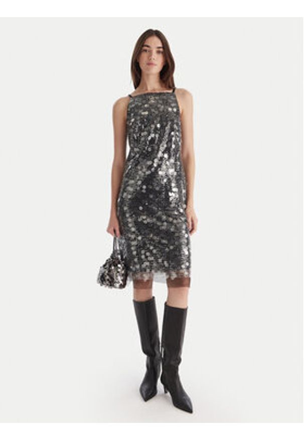 DKNY Sukienka koktajlowa DD54AN04 Srebrny Slim Fit. Kolor: srebrny. Materiał: syntetyk. Styl: wizytowy