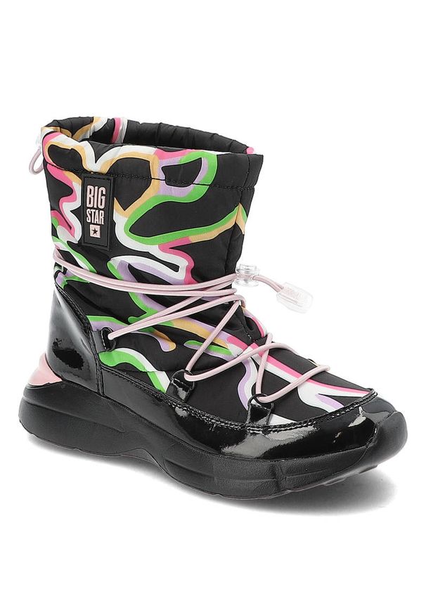 Big-Star - Czarne Śniegowce Big Star Ocieplane Buty Dziecięce. Okazja: na spacer. Kolor: czarny. Materiał: syntetyk, materiał, skóra ekologiczna, futro. Szerokość cholewki: normalna. Wzór: kolorowy, nadruk. Sezon: zima