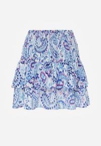 Renee - Niebieska Rozkloszowana Spódnica na Lato z Falbankami z Motywem Paisley Eusinos. Kolor: niebieski. Wzór: paisley. Sezon: lato. Styl: wakacyjny, boho #7