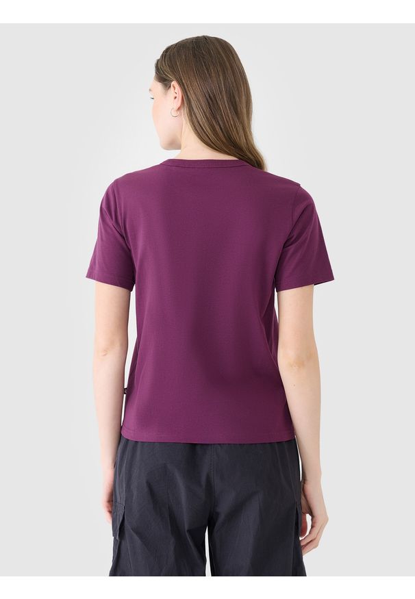 4f - 4F T-shirt regular gładki damski - fioletowy M. Okazja: na co dzień. Kolor: fioletowy. Materiał: dzianina, jersey, bawełna. Długość rękawa: krótki rękaw. Długość: krótkie. Wzór: gładki. Sezon: lato. Styl: sportowy, klasyczny, casual
