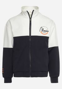Born2be - Biało-Granatowa Kurtka Dresowa z Wysokim Kołnierzem i Nadrukiem Lwanes. Kolor: biały. Materiał: dresówka. Wzór: nadruk. Styl: sportowy #3