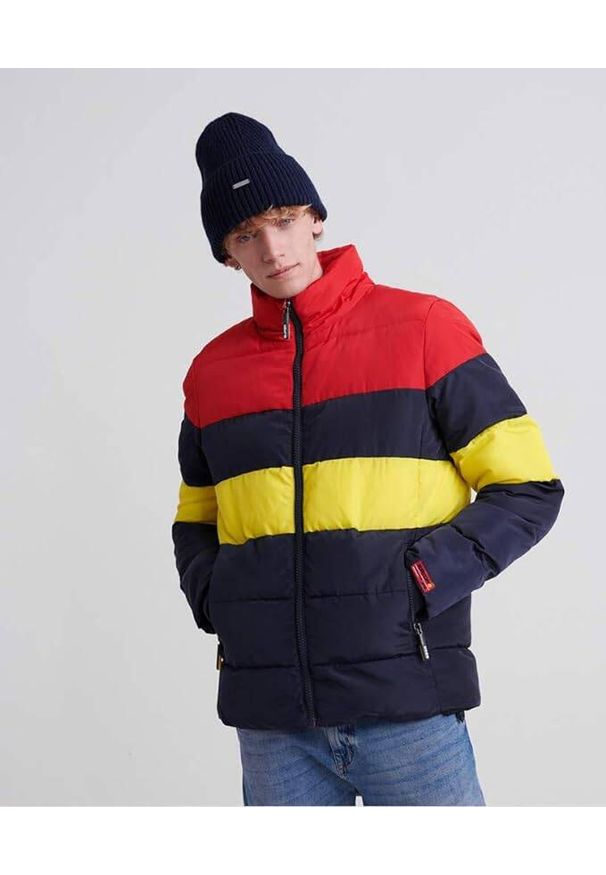 Kurtka turystyczna męska Superdry Colour Stripe Sports Puffer. Kolor: niebieski. Materiał: poliester. Sport: turystyka piesza