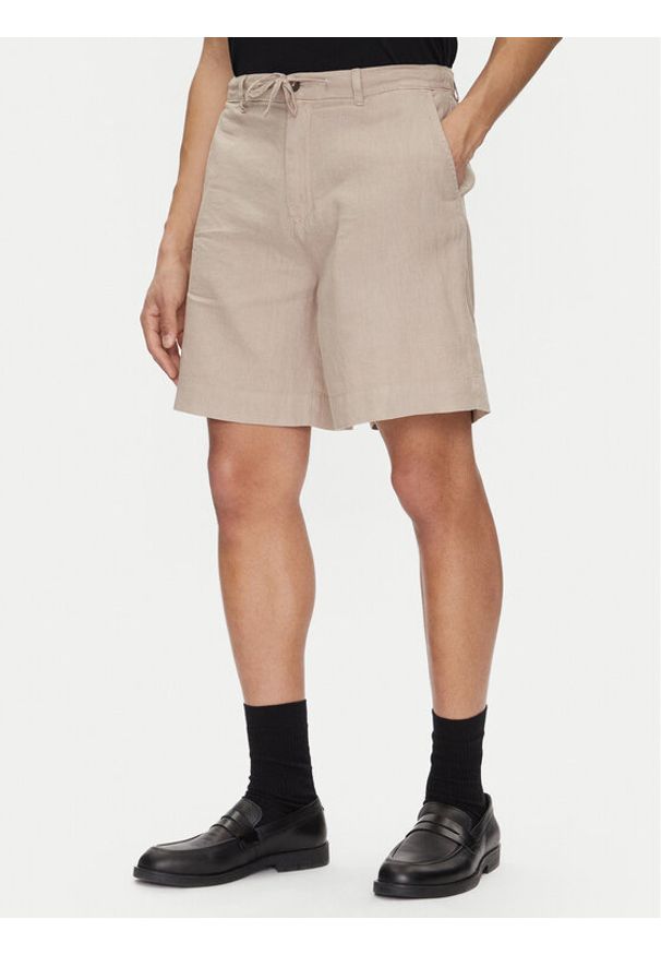 Selected Homme Szorty materiałowe 16097541 Beżowy Loose Fit. Kolor: beżowy. Materiał: len