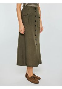 Big-Star - Spódnica damska lniana midi khaki Roliana 303. Okazja: na co dzień. Kolor: zielony. Materiał: len. Styl: casual #7