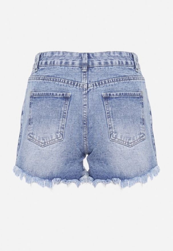 Born2be - Niebieskie Bawełniane Szorty Jeansowe z Przetarciami i Wystającymi Kieszeniami Kordia. Kolor: niebieski. Materiał: bawełna, jeans. Sezon: lato. Styl: elegancki