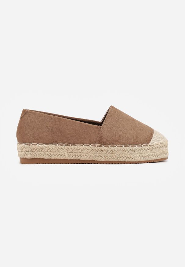 Born2be - Brązowe Klasyczne Espadryle VICES na Grubej Podeszwie z Plecionką Idathelia. Okazja: na co dzień, na spacer. Kolor: brązowy. Materiał: jeans, len. Styl: klasyczny