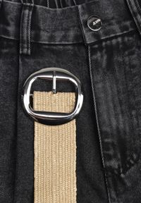 Renee - Czarne Szorty Jeansowe High Waist z Bawełny z Elastycznym Paskiem Tinreia. Okazja: na co dzień. Stan: podwyższony. Kolor: czarny. Materiał: jeans, bawełna. Długość: krótkie. Sezon: lato. Styl: casual #5