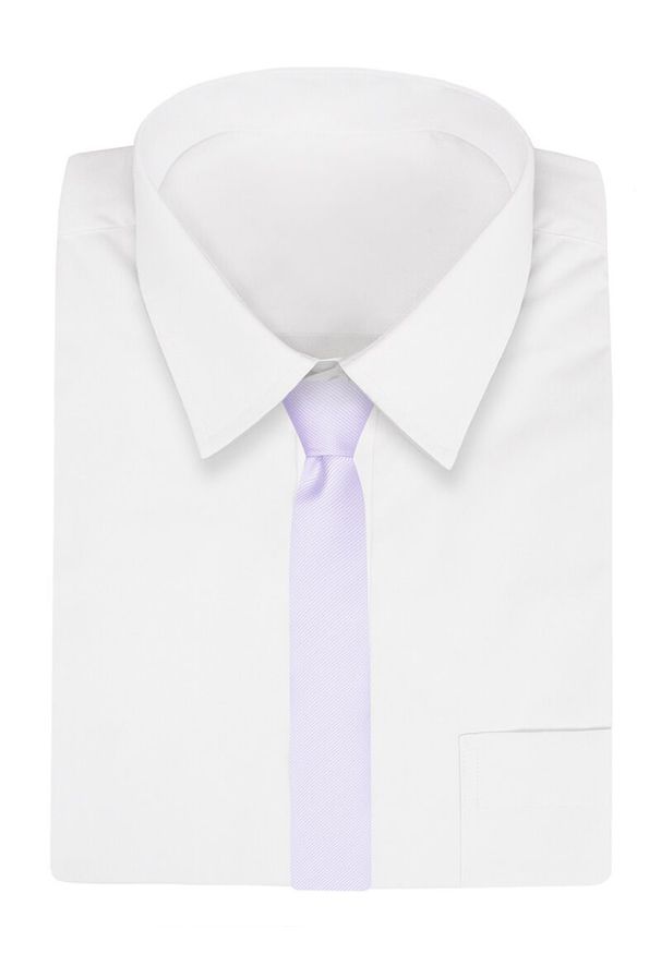 Wąski Krawat, Liliowy, Fioletowy Śledź Męski, 5 cm, w Drobny Prążek, Jednokolorowy -Angelo di Monti. Kolor: liliowy, wielokolorowy, fioletowy. Materiał: tkanina. Wzór: prążki. Styl: wizytowy, elegancki