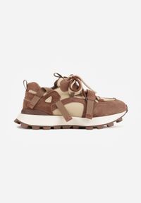 Renee - Brązowe Zamszowe Sneakersy Chunky na Platformie z Bieżnikiem ze Skórzaną Wkładką Favusa. Zapięcie: sznurówki. Kolor: brązowy. Materiał: skóra, zamsz. Szerokość cholewki: normalna. Obcas: na platformie #8