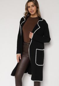 Born2be - Czarny Kardigan Ozdobiony Lamówką Tusbena. Okazja: na co dzień. Kolor: czarny. Materiał: jeans. Wzór: aplikacja. Styl: casual, elegancki #5