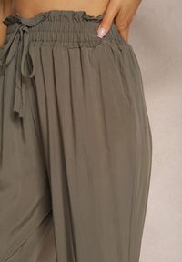 Renee - Ciemnozielone Spodnie z Bawełny w Stylu Paper Bag Wykończone Wiązaniem i Gumką w Talii Relvitela. Kolor: zielony. Materiał: bawełna. Sezon: lato #4