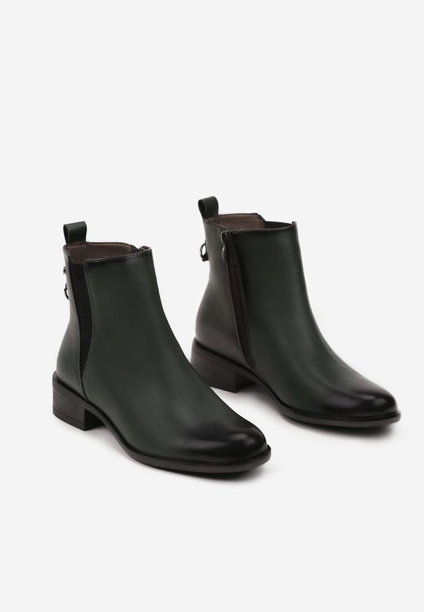 Born2be - Zielone Botki Sztyblety na Obcasie z Elastyczną Wstawką Verithelle. Okazja: na co dzień. Kolor: zielony. Materiał: jeans. Obcas: na obcasie. Styl: elegancki, casual. Wysokość obcasa: średni