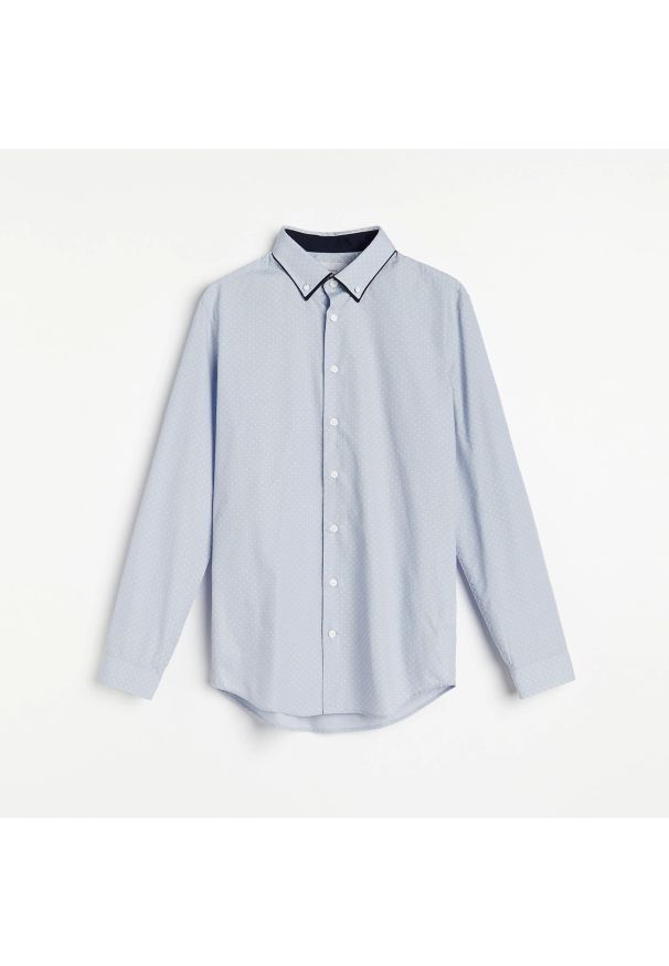 Reserved - Koszula slim fit w drobny wzór - Niebieski. Kolor: niebieski