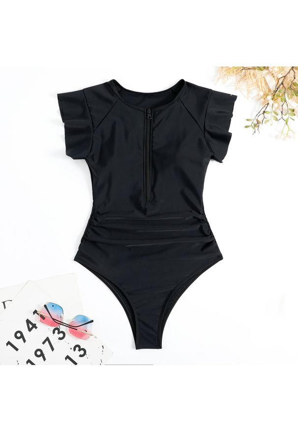 Intica - Strój kąpielowy z rękawkiem i ochroną UV na plażę i basen Sandalia. Kolor: czarny