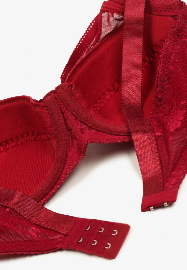 Renee - Bordowy Koronkowy Biustonosz Zapinany na Haftki z Regulowanymi Ramiączkami Dimiasha. Kolor: czerwony. Materiał: koronka