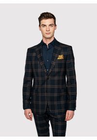 Pako Lorente - PAKO LORENTE – Granatowa marynarka garniturowa w kratę. Kolor: niebieski. Materiał: wełna. Styl: boho