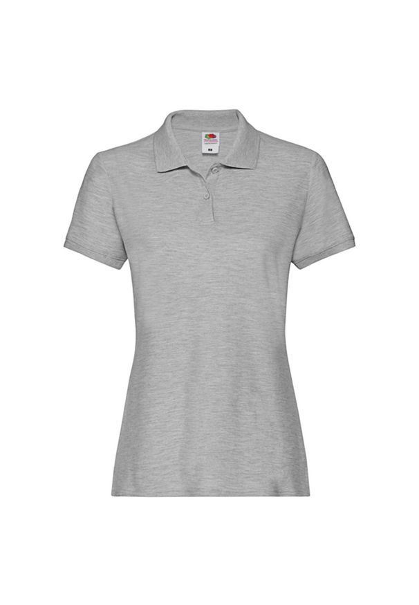 FRUIT OF THE LOOM - Damska Koszulka Polo Z Bawełny Premium. Typ kołnierza: polo. Kolor: szary. Materiał: bawełna