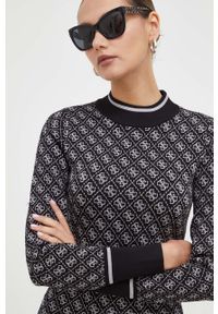 Guess sukienka kolor czarny mini dopasowana. Kolor: czarny. Materiał: dzianina. Długość rękawa: długi rękaw. Typ sukienki: dopasowane. Długość: mini #5