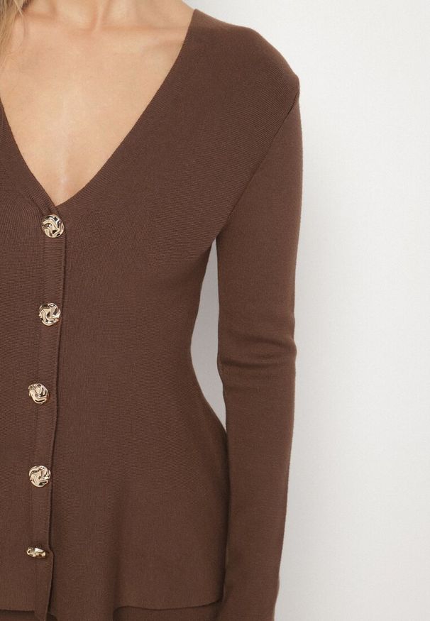 Born2be - Brązowy Elegancki Komplet z Dzianiny z Wiskozą Kardigan i Spódnica Uneva. Kolor: brązowy. Materiał: dzianina, wiskoza