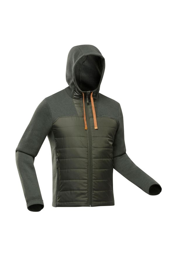 quechua - Bluza turystyczna męska z kapturem Quechua NH100 hybrydowa. Typ kołnierza: kaptur. Kolor: brązowy, wielokolorowy, zielony. Materiał: dzianina, włókno, polar, tkanina, poliester, materiał