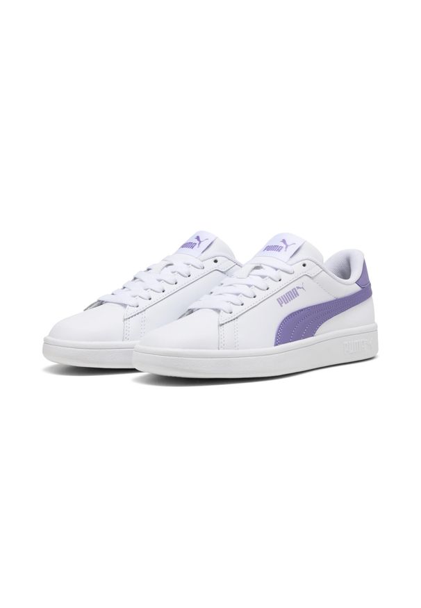 Puma - Młodzieżowe skórzane sneakersy Smash 3.0 PUMA White Lavender Alert Purple. Kolor: fioletowy, niebieski, wielokolorowy, biały. Materiał: skóra. Sport: turystyka piesza