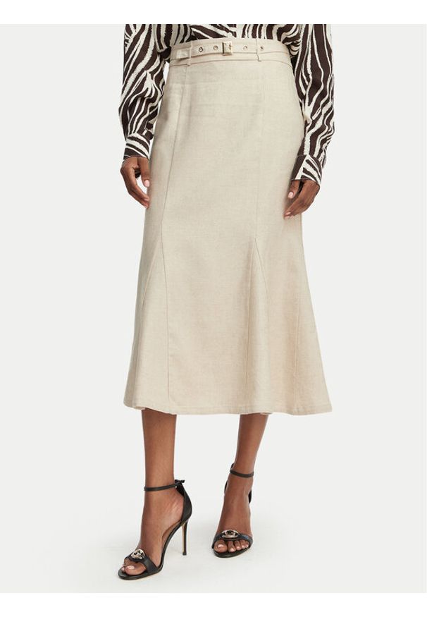 Guess Spódnica midi W6GD69 W2092 Beżowy jasny Regular Fit. Kolor: beżowy. Materiał: len